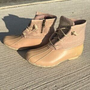 Sperry Pink Womens Duck Boots Rain STS82038 Shoes Size 10 Wool Lined Waterproof